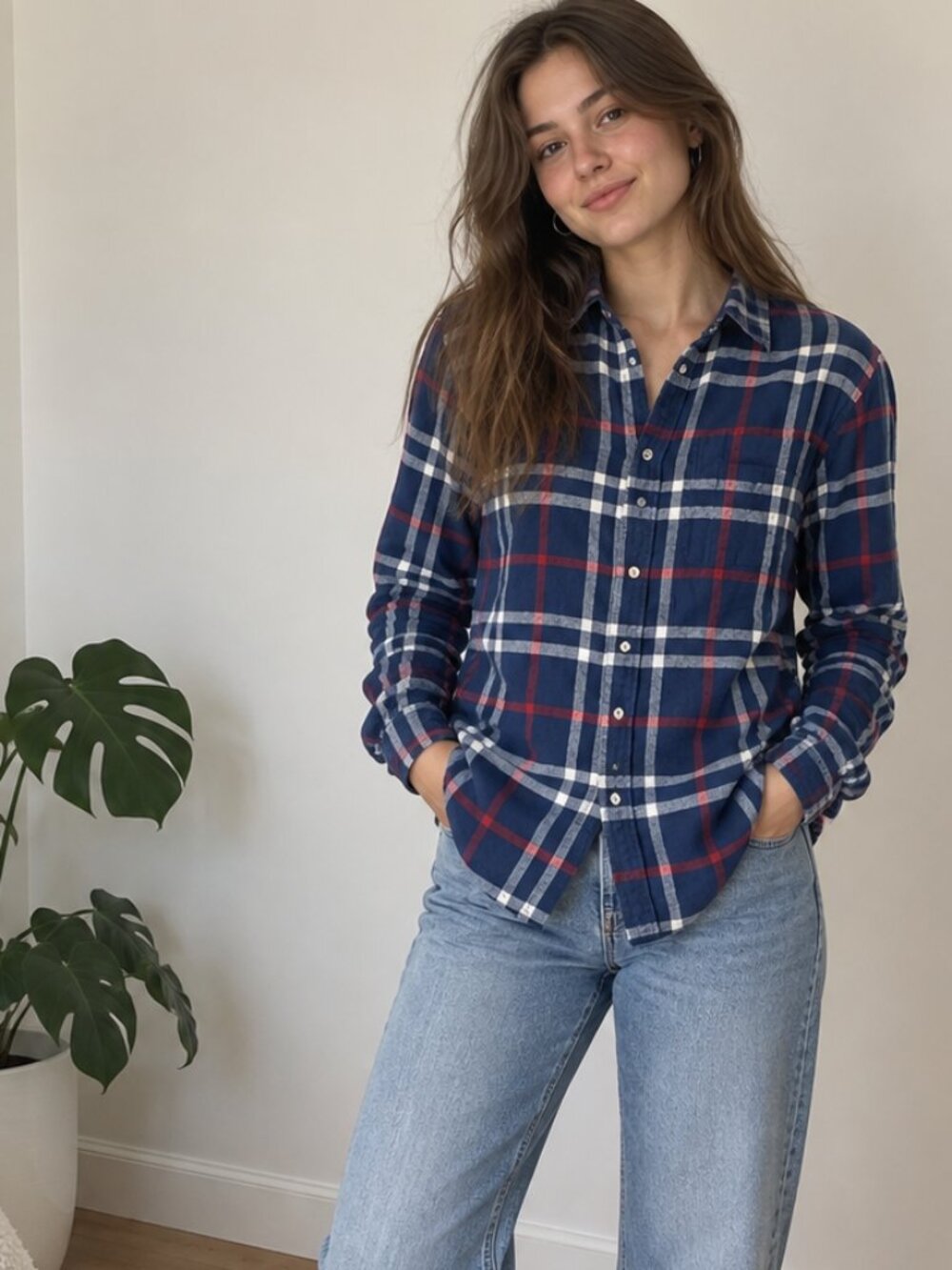 American Eagle Plaid Boyfriend Fit Shirt